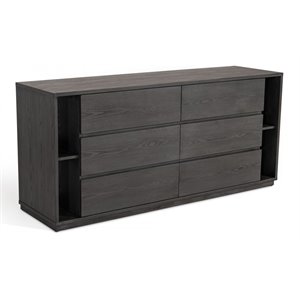 Pemberly Row Modern 6-Drawers Wooden Dresser with Bookshelf in Gray