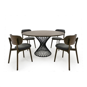 Pemberly Row Walnut Wood and Metal Dining Table with Pedestal Base