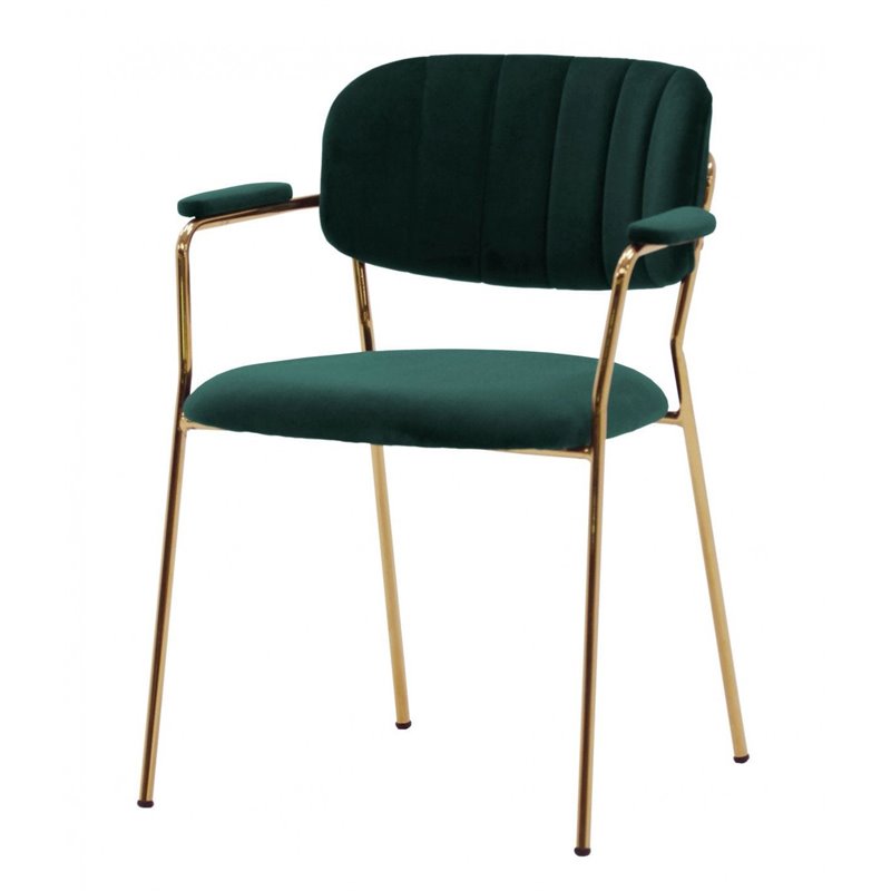 Pemberly Row Set of 2 Velvet Dining Chairs with Stainless Steel Frame in Green