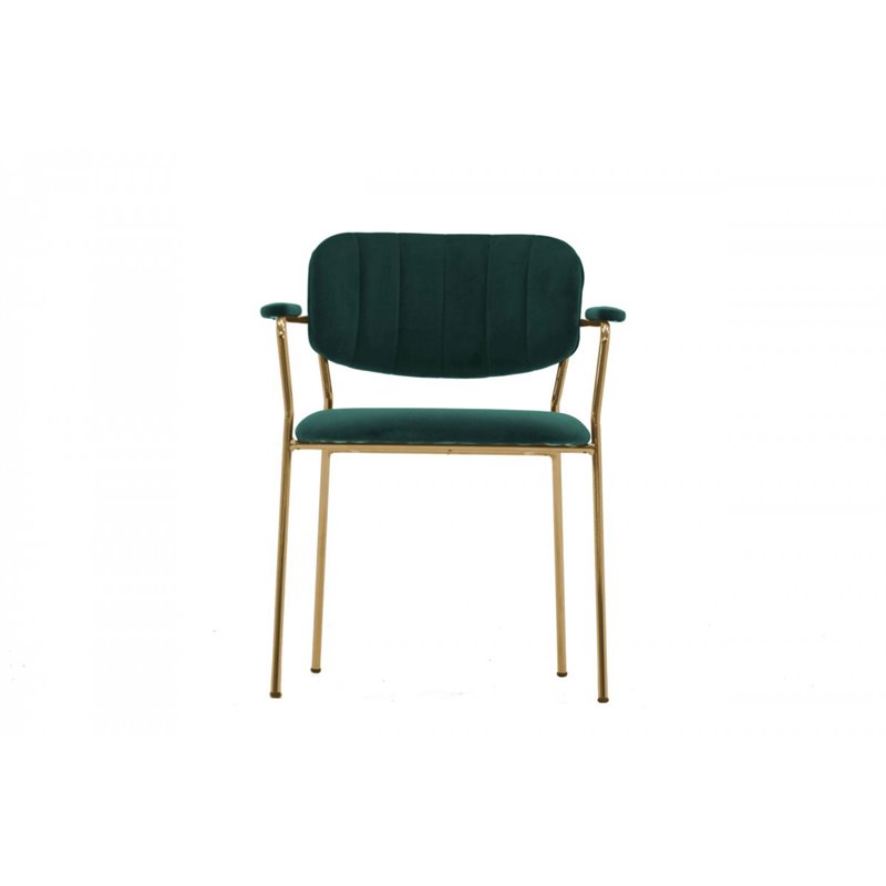 Pemberly Row Set of 2 Velvet Dining Chairs with Stainless Steel Frame in Green