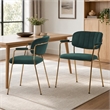 Pemberly Row Set of 2 Velvet Dining Chairs with Stainless Steel Frame in Green
