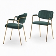 Pemberly Row Set of 2 Velvet Dining Chairs with Stainless Steel Frame in Green