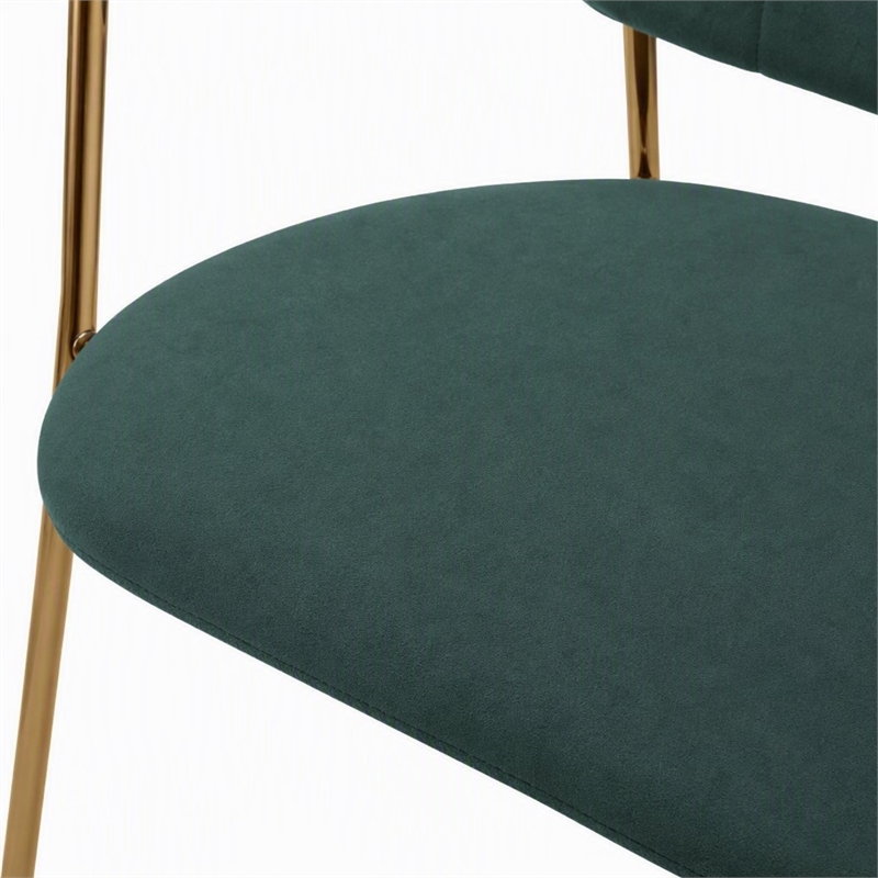 Pemberly Row Set of 2 Velvet Dining Chairs with Stainless Steel Frame in Green