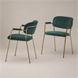 Pemberly Row Set of 2 Velvet Dining Chairs with Stainless Steel Frame in Green