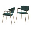 Pemberly Row Set of 2 Velvet Dining Chairs with Stainless Steel Frame in Green