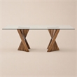 Pemberly Row Rectangular Mid-Century Glass Dining Table in Walnut Finish
