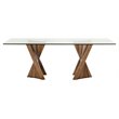 Pemberly Row Rectangular Mid-Century Glass Dining Table in Walnut Finish