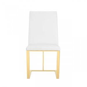 Pemberly Row 18&quot Contemporary Faux Leather Dining Chair in White & Gold