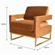Pemberly Row Velvet Stainless Steel Accent Chair in Camel Brown and Gold