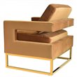Pemberly Row Velvet Stainless Steel Accent Chair in Camel Brown and Gold