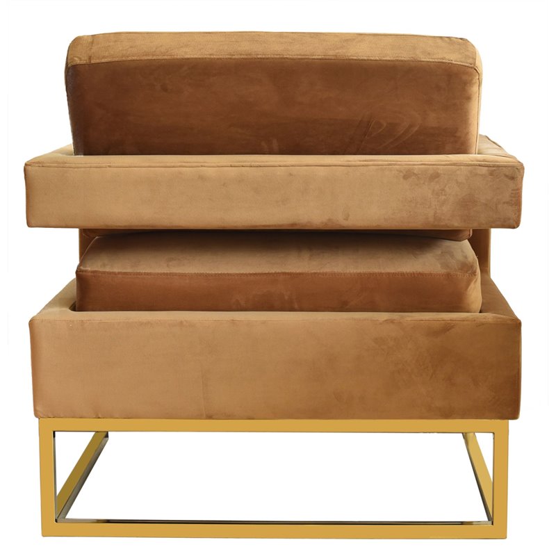 Pemberly Row Velvet Stainless Steel Accent Chair in Camel Brown and Gold