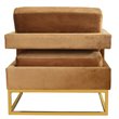 Pemberly Row Velvet Stainless Steel Accent Chair in Camel Brown and Gold