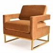 Pemberly Row Velvet Stainless Steel Accent Chair in Camel Brown and Gold