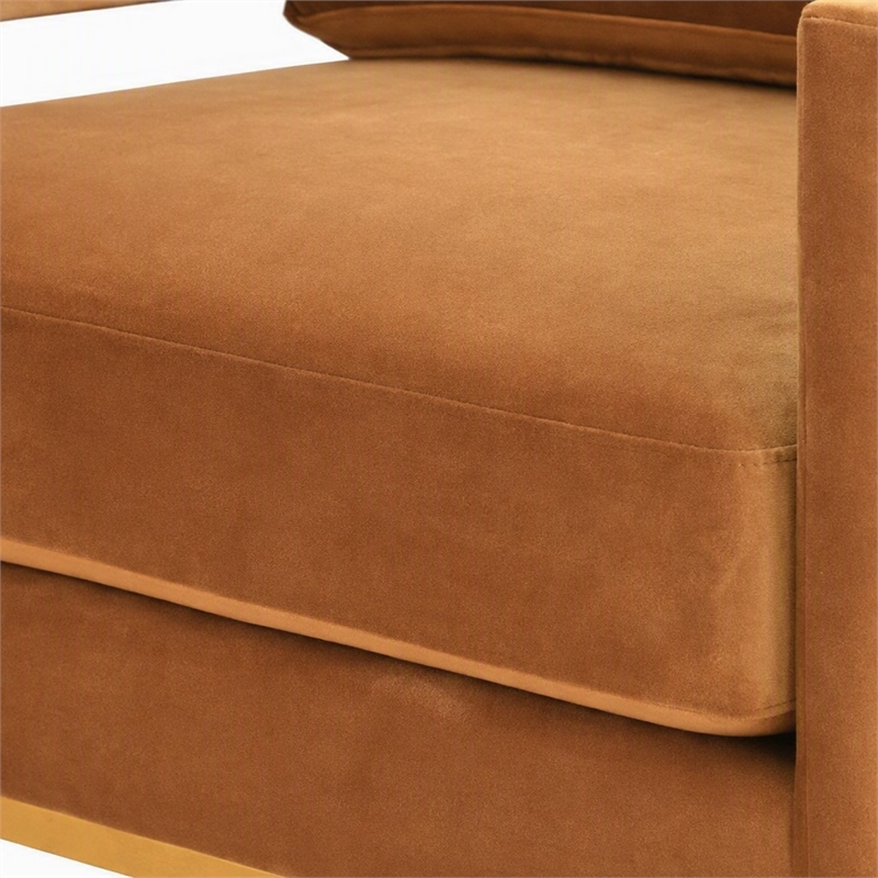 Pemberly Row Velvet Stainless Steel Accent Chair in Camel Brown and Gold
