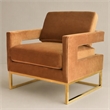 Pemberly Row Velvet Stainless Steel Accent Chair in Camel Brown and Gold