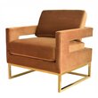Pemberly Row Velvet Stainless Steel Accent Chair in Camel Brown and Gold