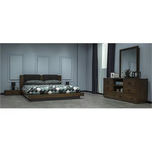 Pemberly Row Contemporary Glass Mirror in Dark Walnut/Clear