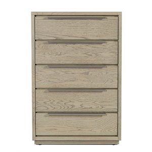 Pemberly Row 5-Drawer Wood Veneer Chest in Textured Oak and Silver Finish