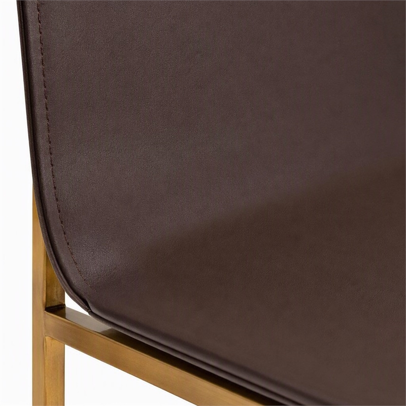Pemberly Row Set of 2 Modern Steel and Faux Leather Dining Chairs in Brown