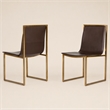 Pemberly Row Set of 2 Modern Steel and Faux Leather Dining Chairs in Brown