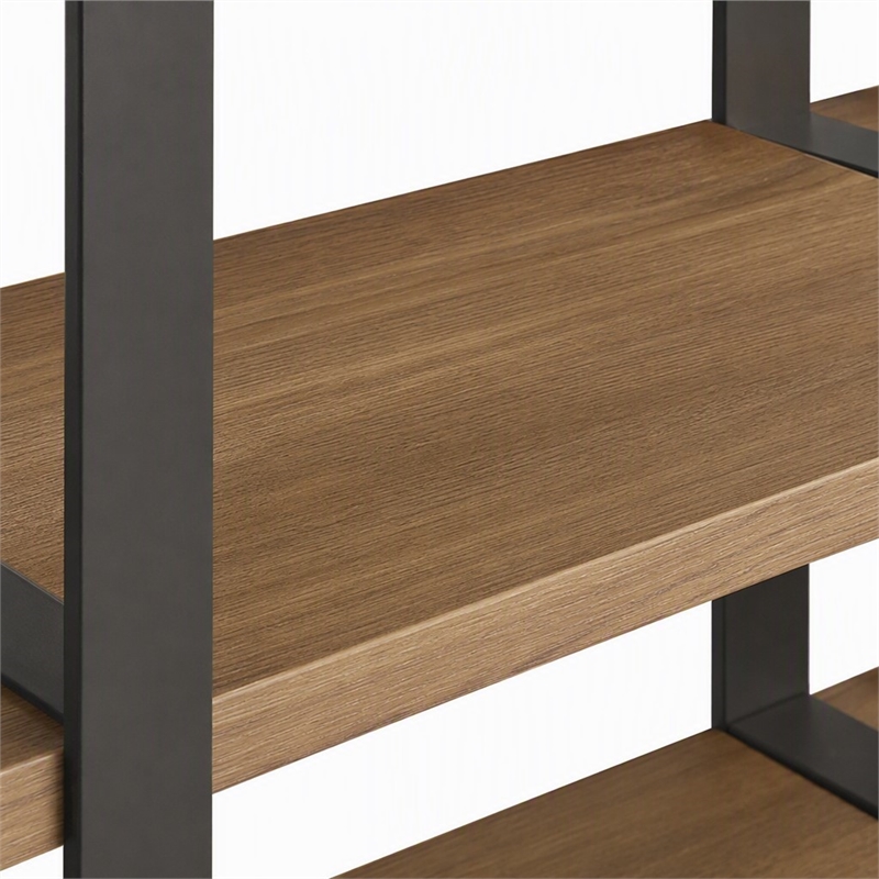 Pemberly Row Brewer 4-Shelf Modern Veneer & Metal Bookshelf in Walnut/Black
