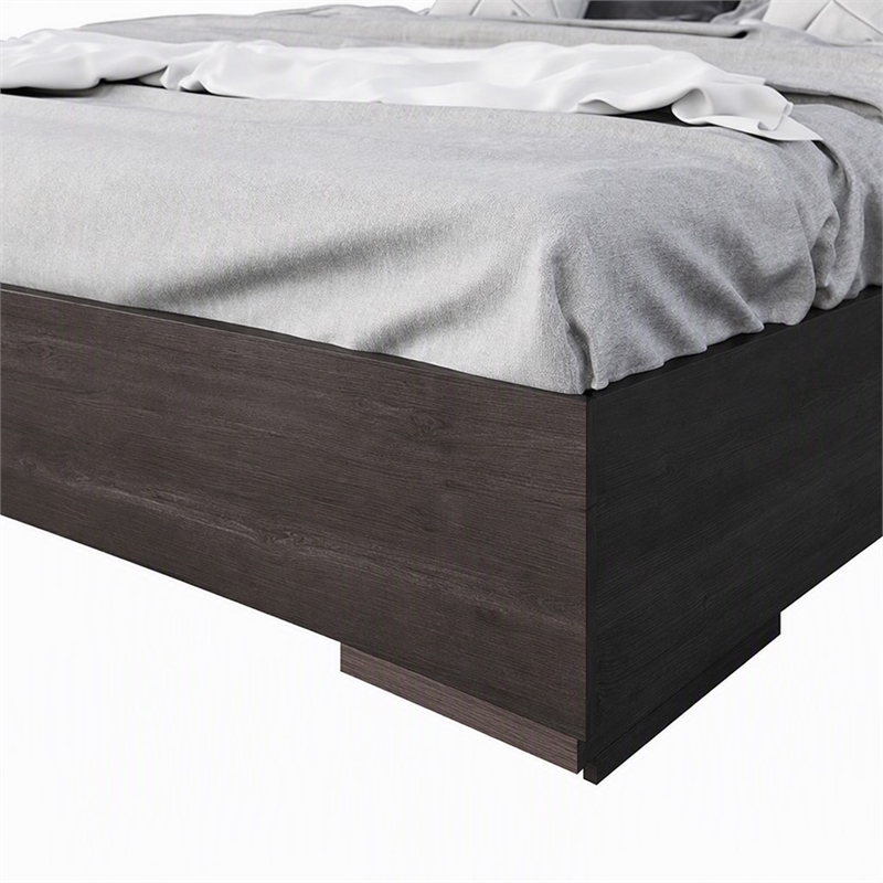 Pemberly Row 62x83 Modern Wood and Stainless Steel Queen Bed in Walnut