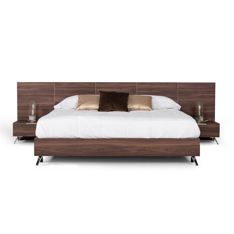 Pemberly Row Queen Laminate Wood Bed in Walnut with Elongated Headboard