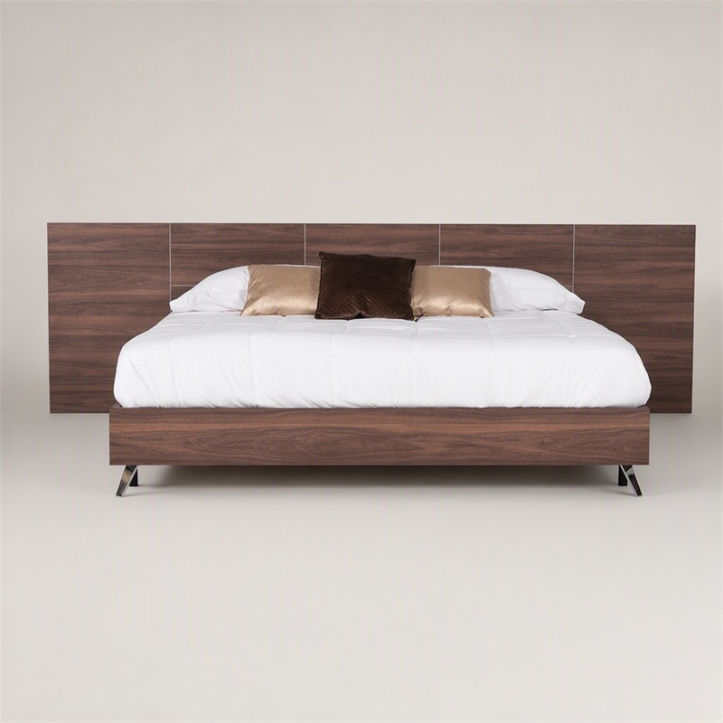 Pemberly Row Queen Laminate Wood Bed in Walnut with Elongated Headboard