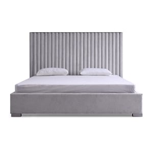 Pemberly Row Grey Linen Upholstered King Platform Bed with Square Legs