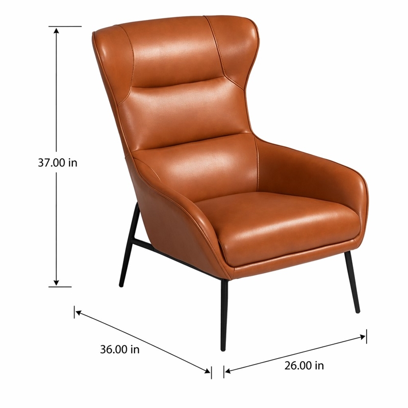 Pemberly Row Modern Faux Leather Lounge Chair with Metal Legs in Orange