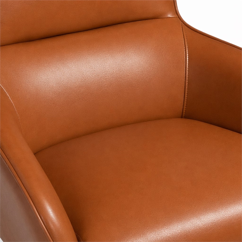 Pemberly Row Modern Faux Leather Lounge Chair with Metal Legs in Orange