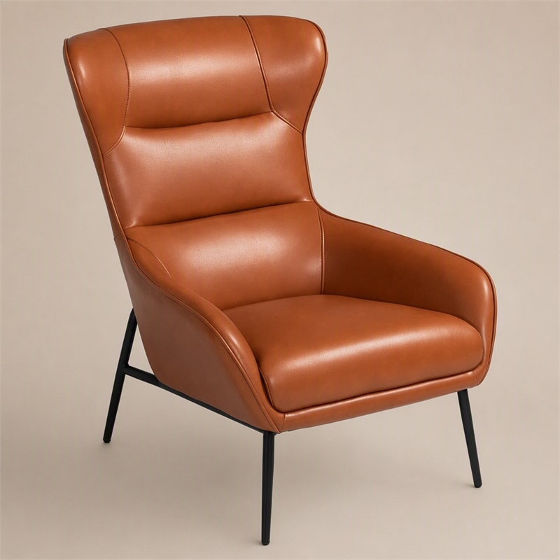 Pemberly Row Modern Faux Leather Lounge Chair with Metal Legs in Orange