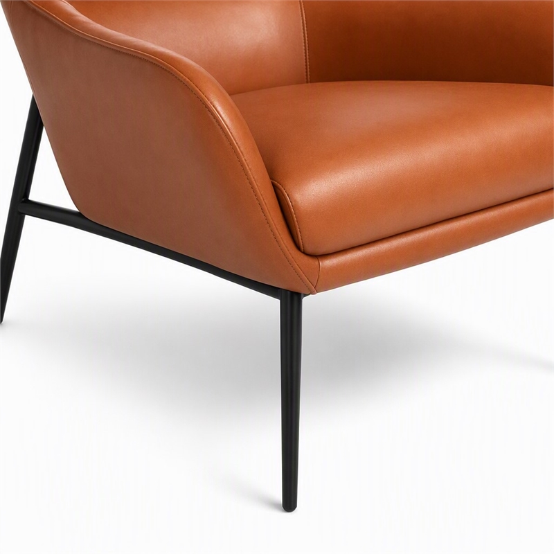 Pemberly Row Modern Faux Leather Lounge Chair with Metal Legs in Orange