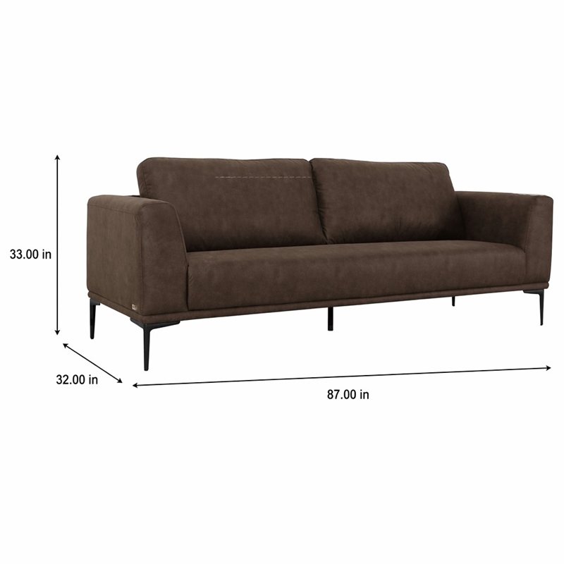 Pemberly Row Contemporary Sofa in Brown Fabric with Black Metal Legs