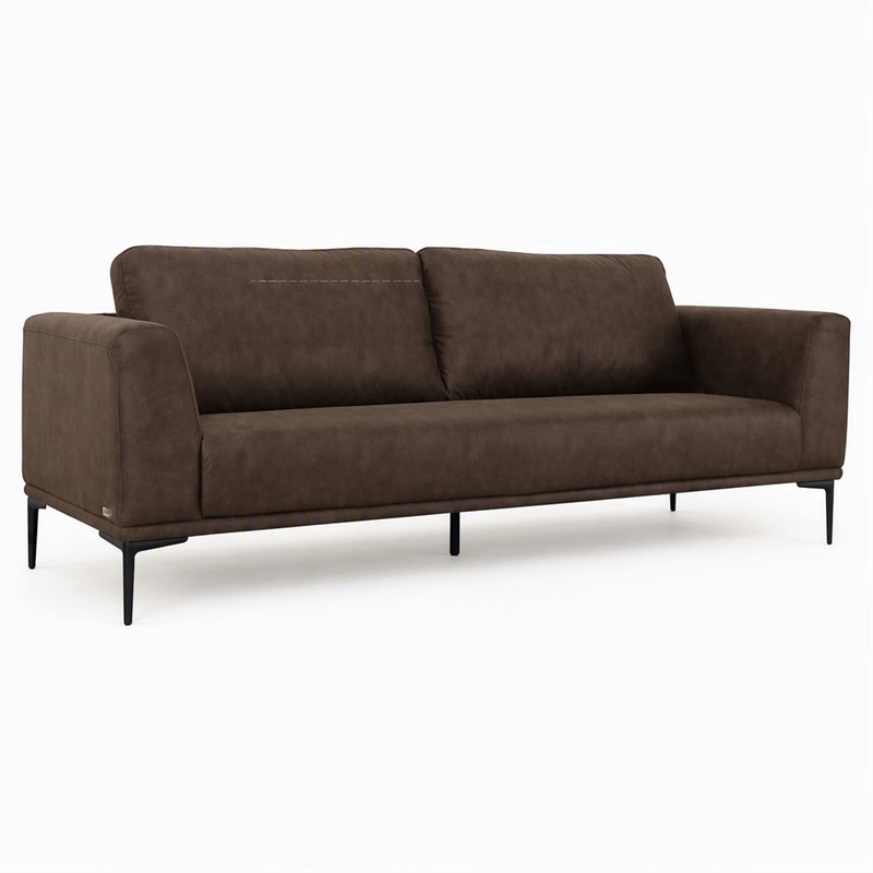 Pemberly Row Contemporary Sofa in Brown Fabric with Black Metal Legs