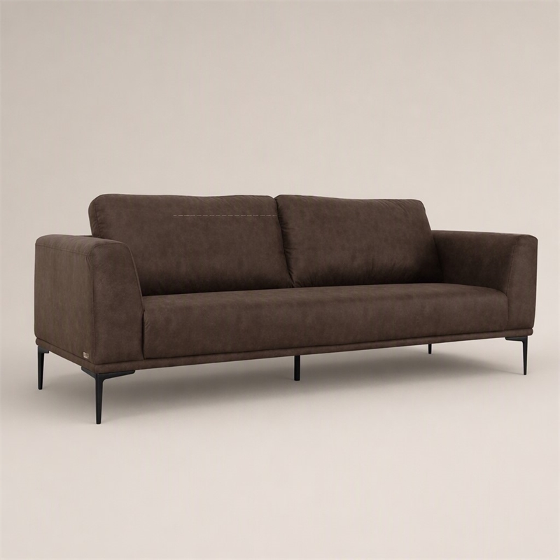 Pemberly Row Contemporary Sofa in Brown Fabric with Black Metal Legs