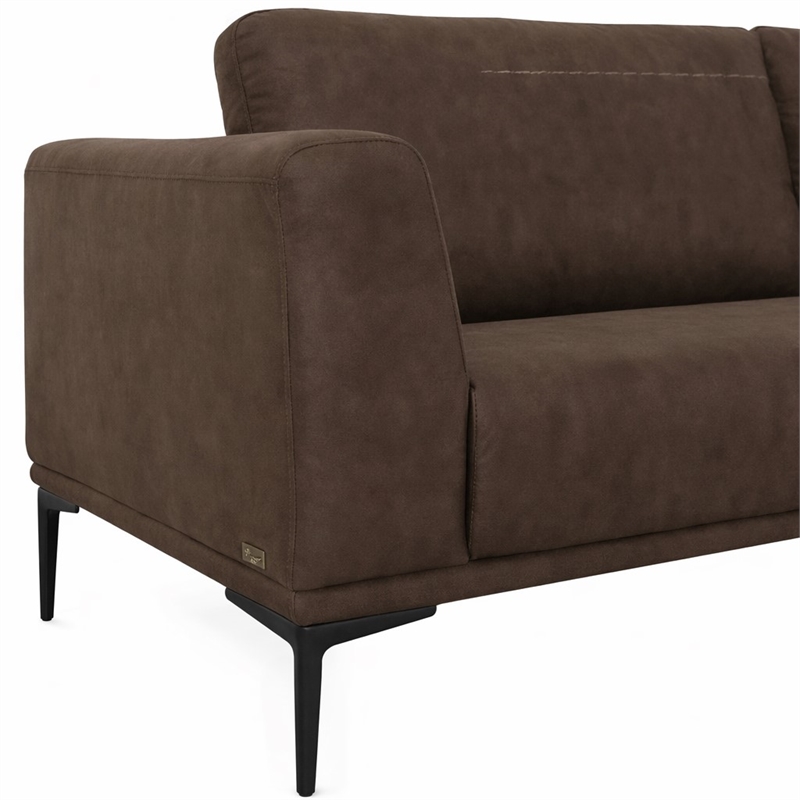 Pemberly Row Contemporary Sofa in Brown Fabric with Black Metal Legs