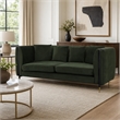 Pemberly Row Modern Velvet Sofa in Dark Green with Gold Accent Legs