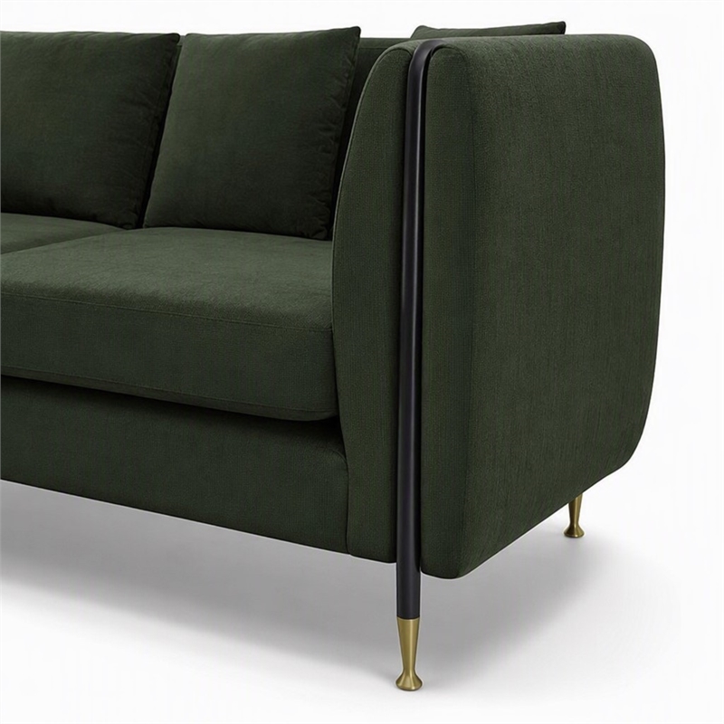 Pemberly Row Modern Velvet Sofa in Dark Green with Gold Accent Legs