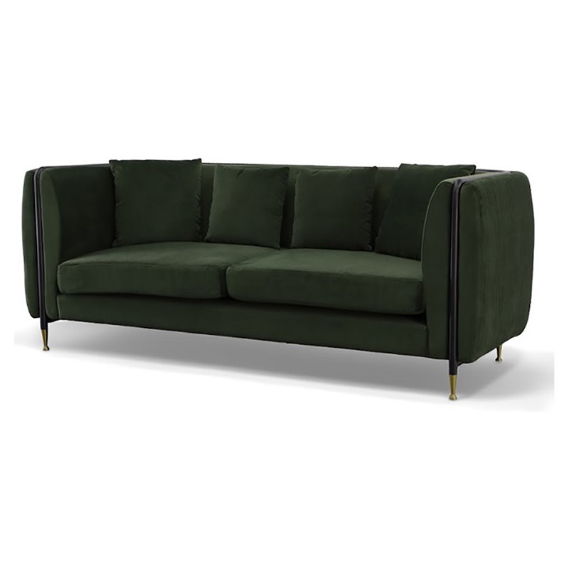 Pemberly Row Modern Velvet Sofa in Dark Green with Gold Accent Legs