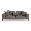 Pemberly Row Fabric & Solid Wood Sofa with Feather Cushions in Gray/Walnut