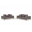 Pemberly Row Fabric & Solid Wood Sofa with Feather Cushions in Gray/Walnut