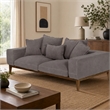 Pemberly Row Fabric & Solid Wood Sofa with Feather Cushions in Gray/Walnut
