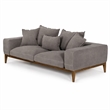 Pemberly Row Fabric & Solid Wood Sofa with Feather Cushions in Gray/Walnut