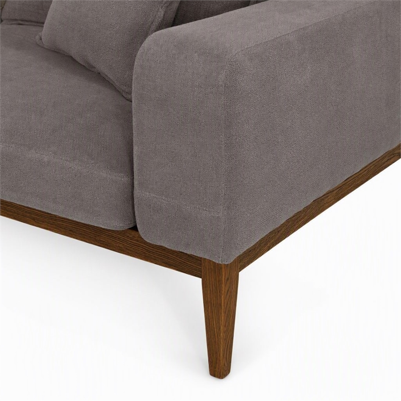 Pemberly Row Fabric & Solid Wood Sofa with Feather Cushions in Gray/Walnut