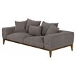 Pemberly Row Fabric & Solid Wood Sofa with Feather Cushions in Gray/Walnut