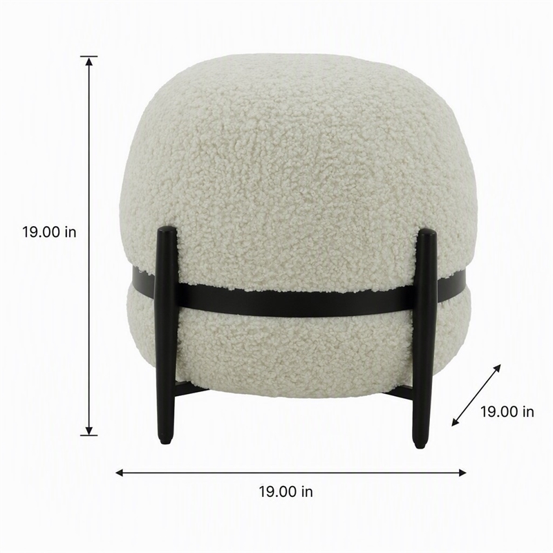 Pemberly Row Contemporary Sherpa Fabric Ottoman in White and Black