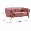 Pemberly Row Velvet Loveseat with Diamond Tufted Back in Salmon Pink