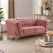 Pemberly Row Velvet Loveseat with Diamond Tufted Back in Salmon Pink