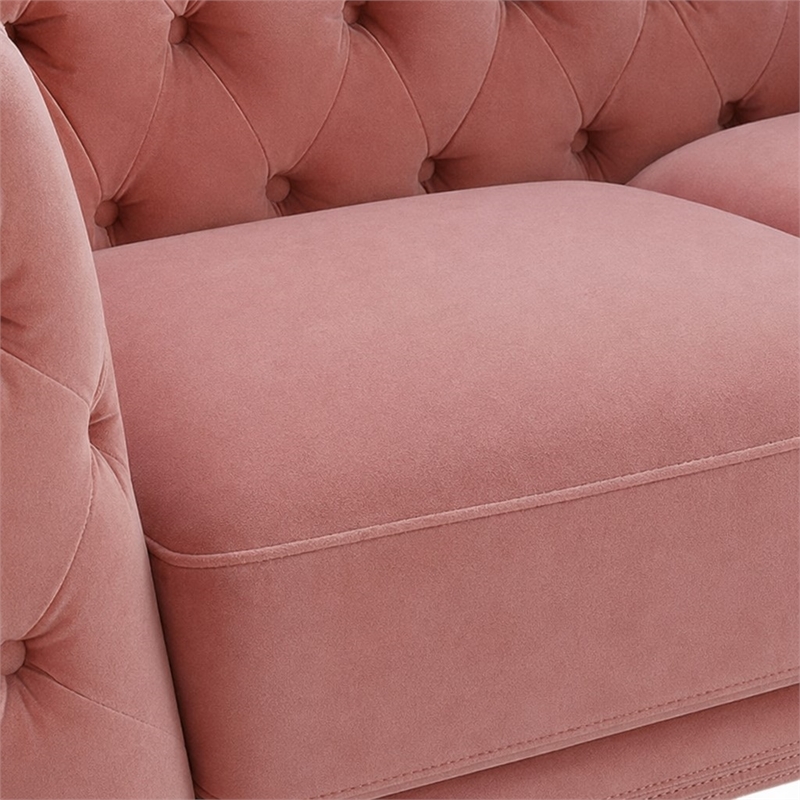 Pemberly Row Velvet Loveseat with Diamond Tufted Back in Salmon Pink